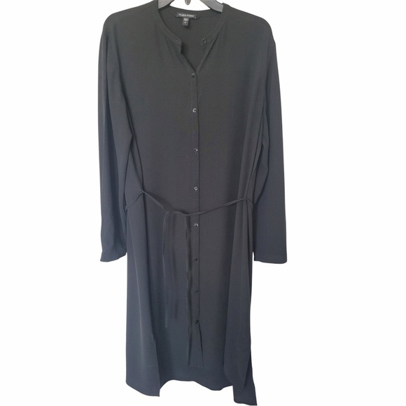 Eileen Fisher Dresses & Skirts - Eileen Fisher Black 100% silk dress long sleeve button front size S
